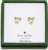 Kate Spade New York Pavé Bow Imitation Pearl Stud Earrings