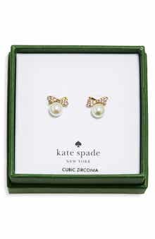 Pavé Bow Imitation Pearl Stud Earrings