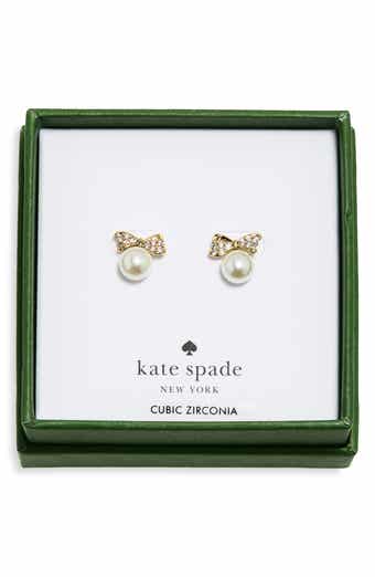 Pavé Bow Imitation Pearl Stud Earrings