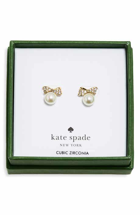 Pavé Bow Imitation Pearl Stud Earrings