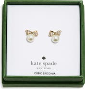 Kate Spade New York Pavé Bow Imitation Pearl Stud Earrings