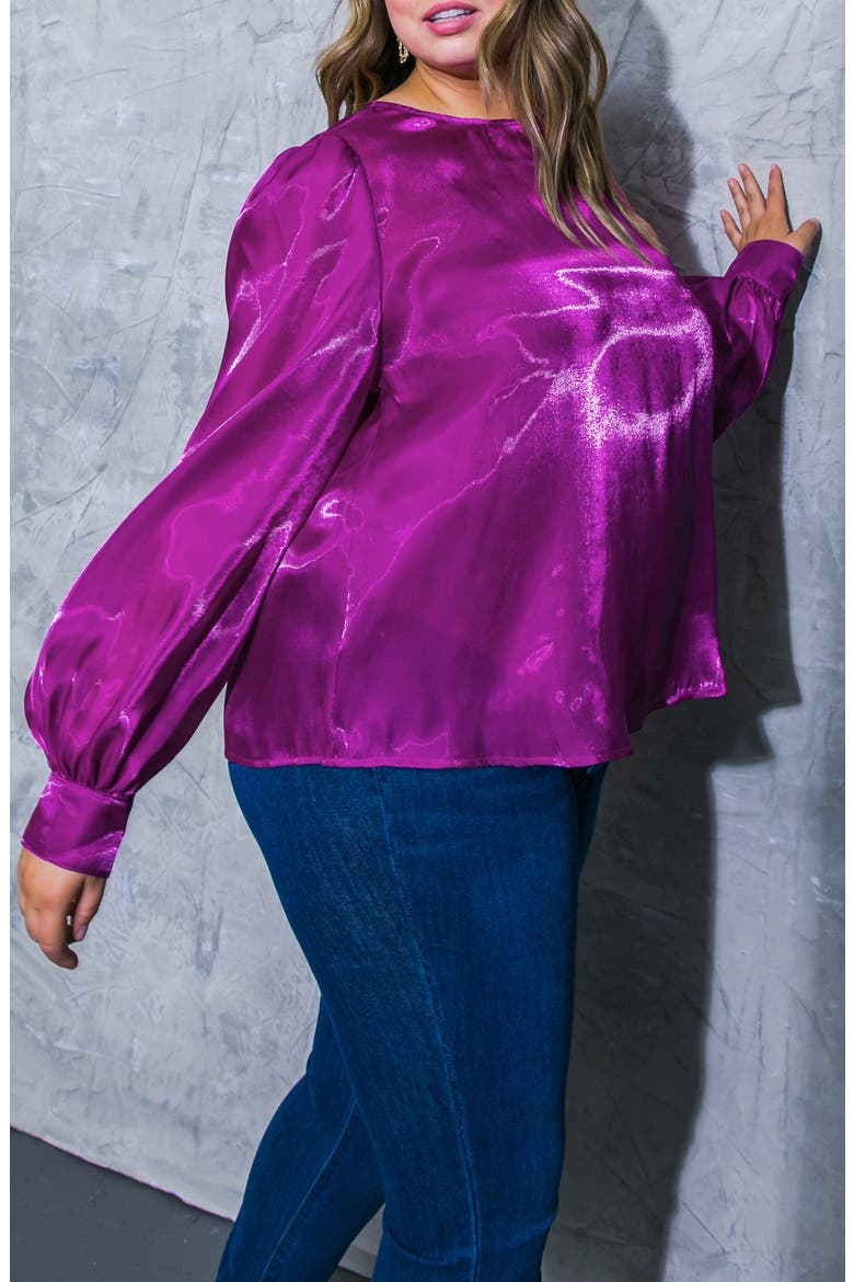 Solid Long Sleeve Organza Top, Alternate, color, ORCHID