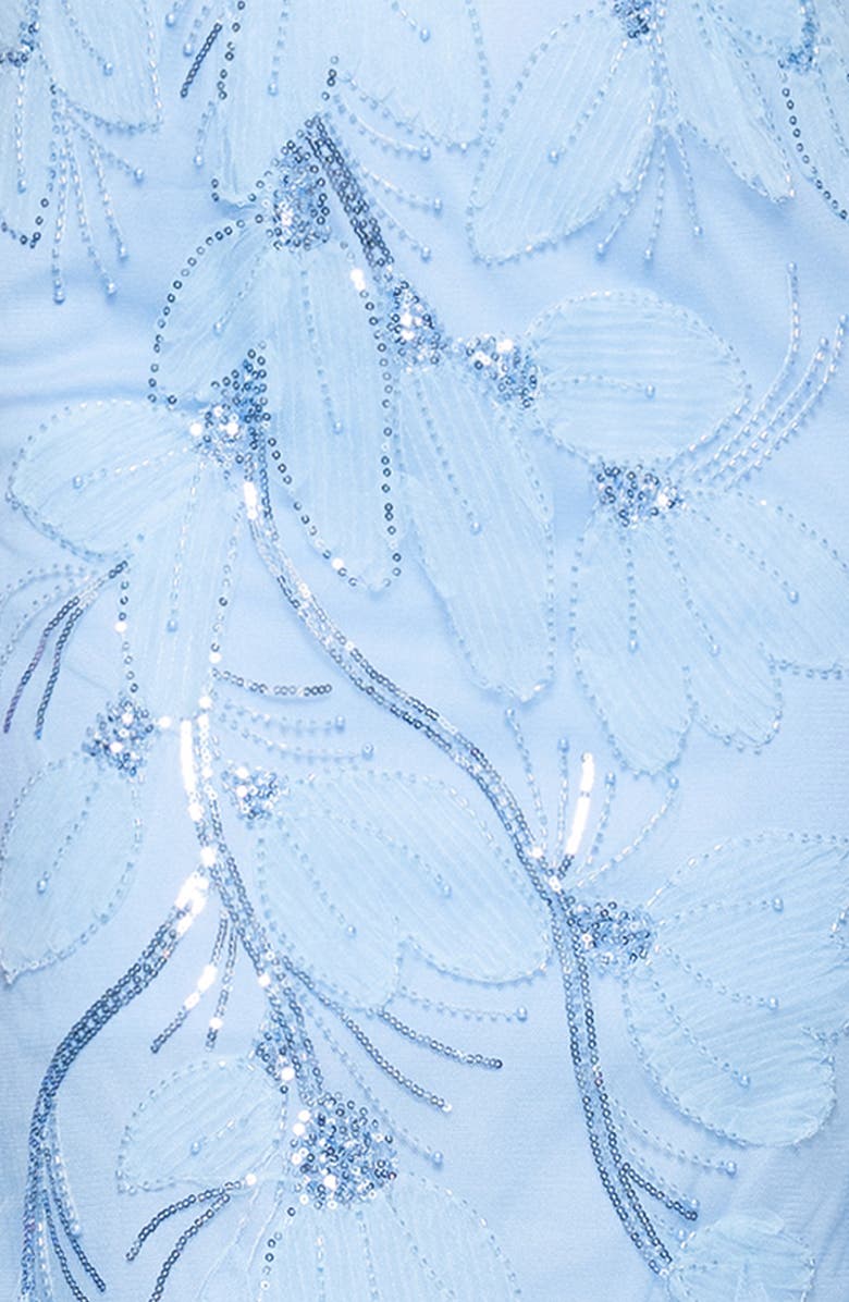 Betsy & Adam Embellished Floral Appliqué Mermaid Gown, Alternate, color, Light Blue