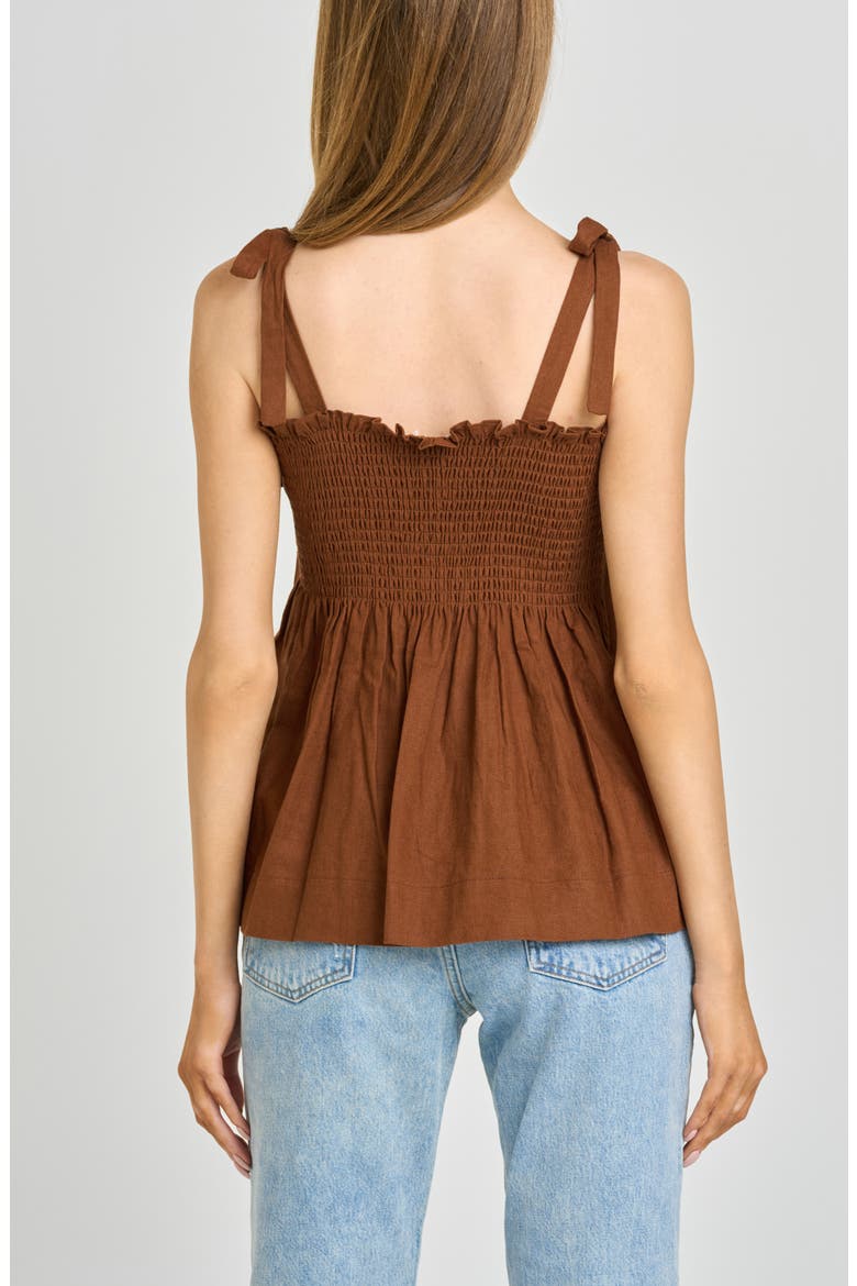 Stevie Pleated Tie Shoulder Babydoll Top, Alternate, color, CHOCOLATE