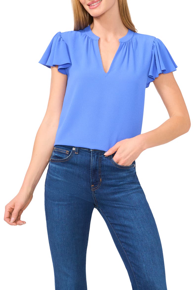 Flutter Sleeve V-Neck Top, Main, color, TROPIC NIGHT