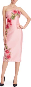 Badgley Mischka Collection Floral Appliqué Strapless Cocktail Dress