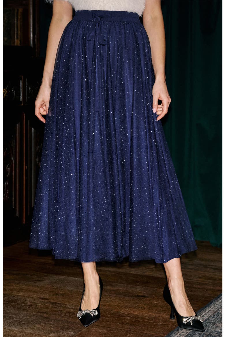 Sparkle Print Mesh Maxi Skirt, Alternate, color, Navy