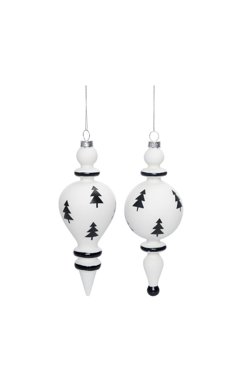 Transpac Glass Black and White Tree Ornament Set of Two Christmas Decor, Main, color, White