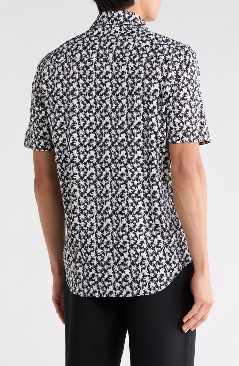Bugatchi OoohCotton<sup>®</sup> Palm Tree Print Short Sleeve Button-Up Shirt, Alternate, color, Black