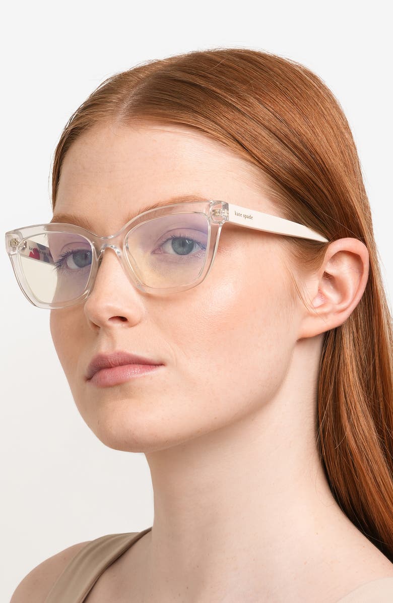 Kate Spade New York joanie 52mm blue light blocking cat eye reading glasses, Alternate, color, Crystal