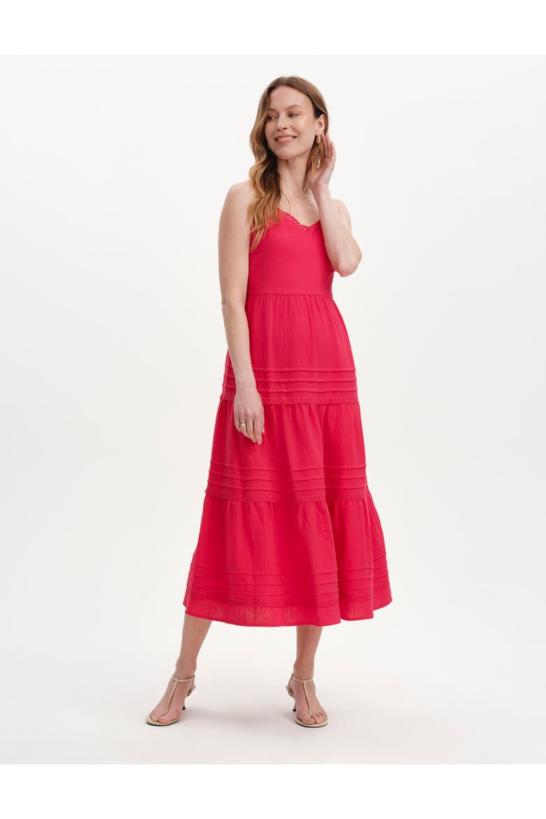 Petite Hazel Cheesecloth Midi Dress, Main, color, Bright Pink