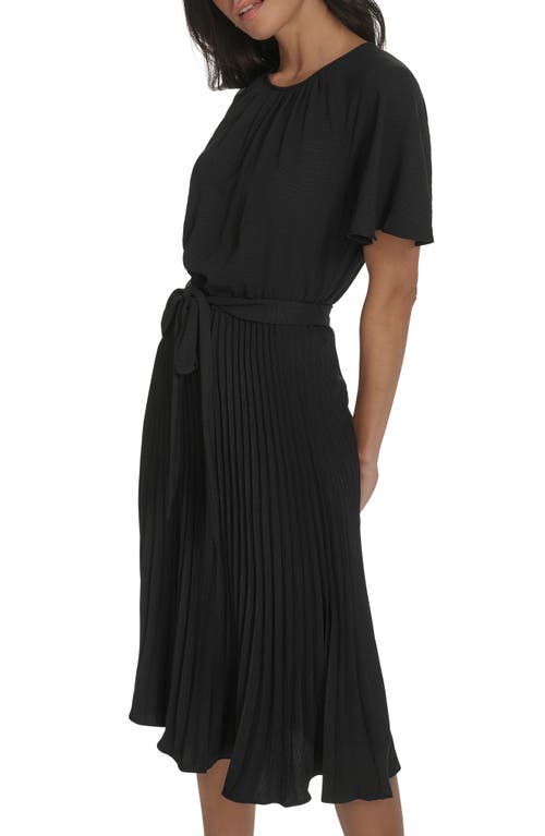 Calvin Klein Aerowash Flutter Sleeve Pleated Dress In Black
