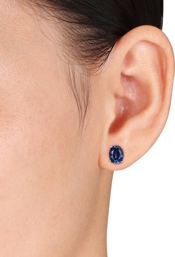 Oval Created Sapphire Stud Earrings & Necklace Set