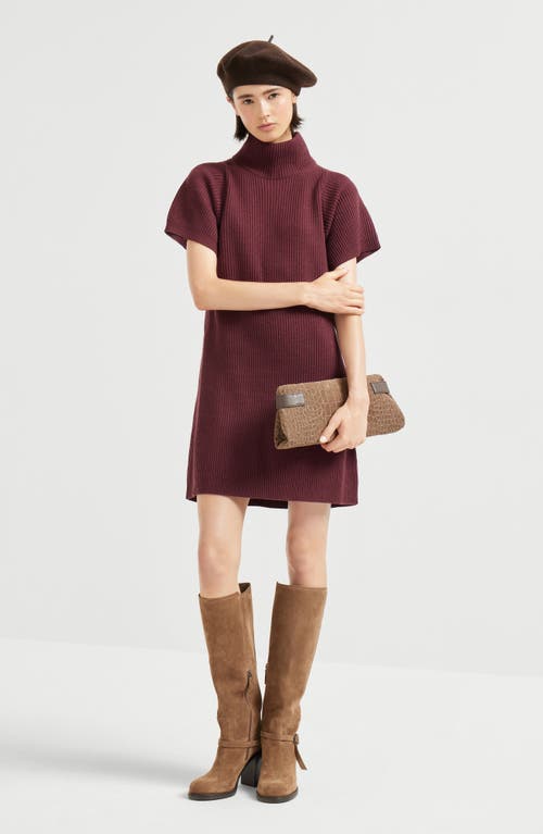 Brunello Cucinelli Ribbed Turtleneck Mini Dress In Red