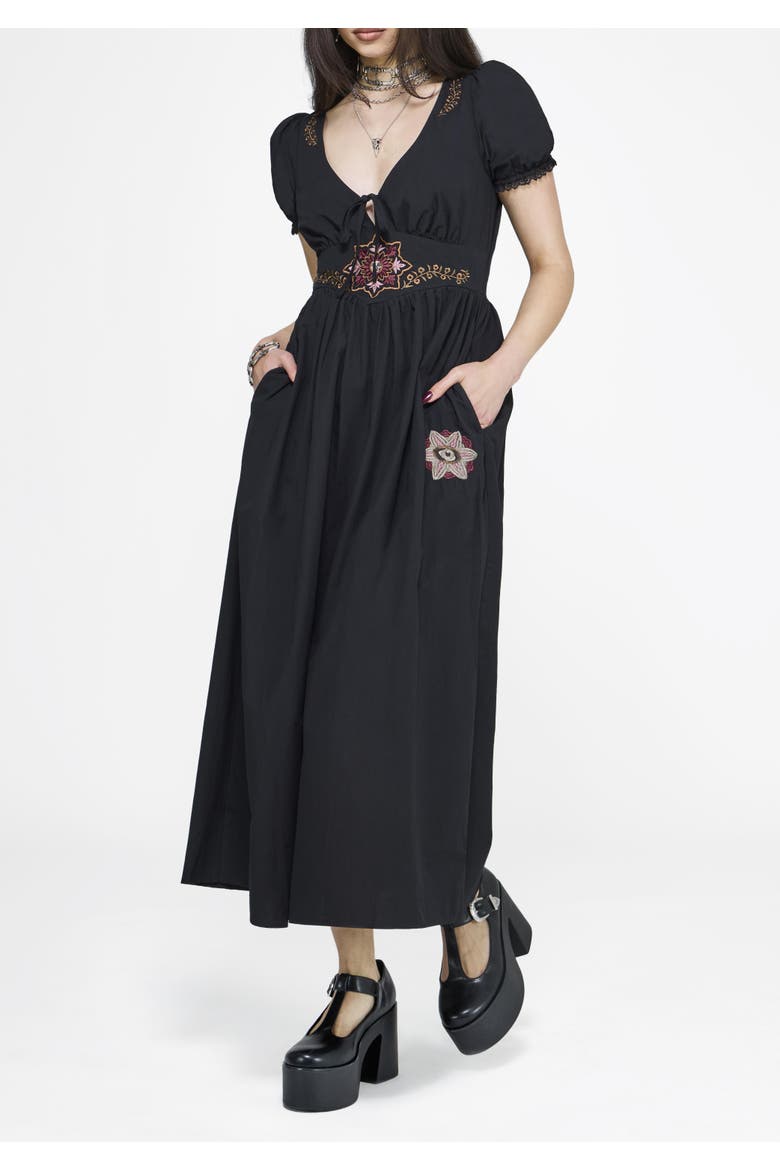 Arianwen Embroidered Midaxi Dress, Alternate, color, Black
