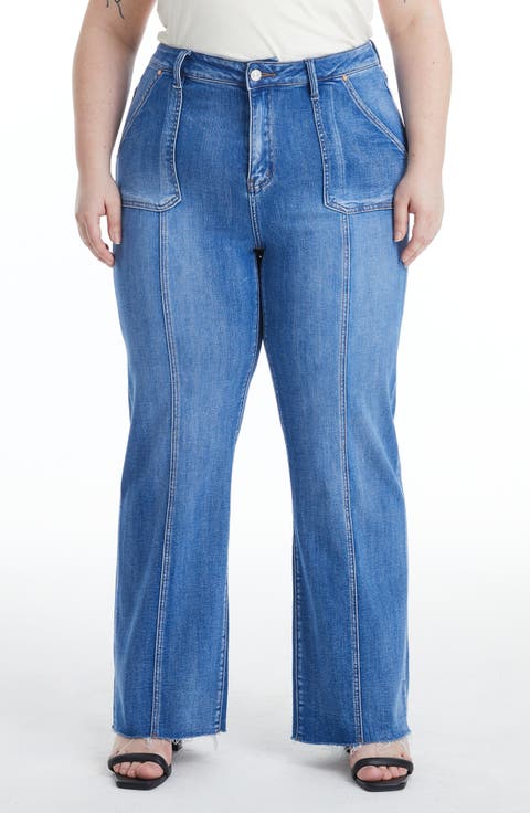 Jess Raw Hem Seamed High Waist Straight Leg Jeans (Blue Lover) (Plus)