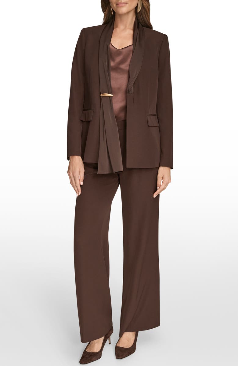 Donna Karan New York Mixed Media One-Button Blazer, Alternate, color, Chocolt Pl