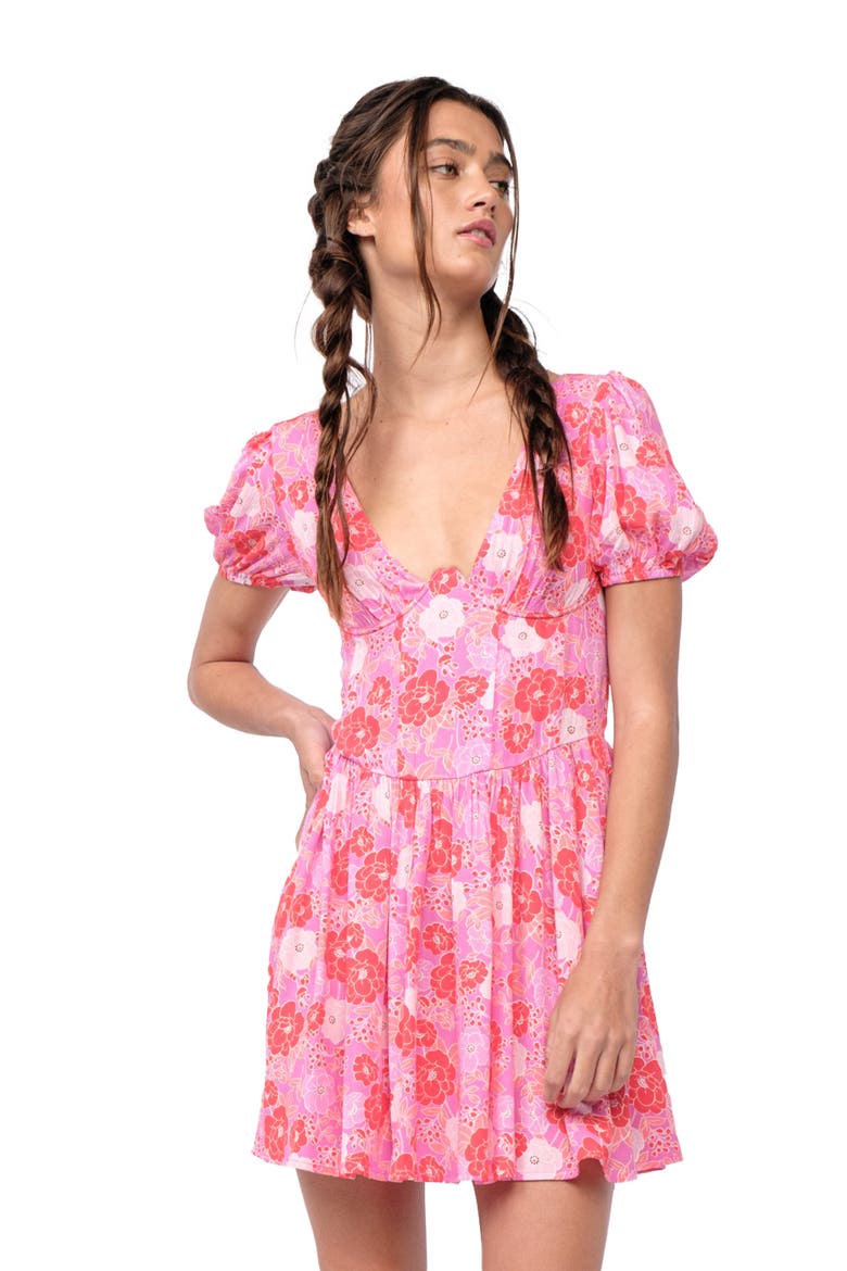 Puff Sleeve Minidress, Alternate, color, PINK