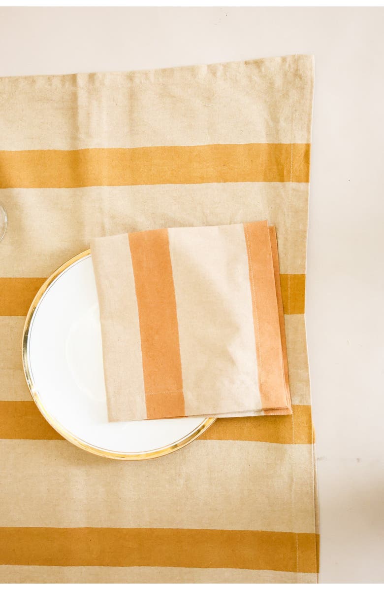 Ninéh Oh! Stripes (Lime) Block Print Napkins, Set of 4, Main, color, Ochre