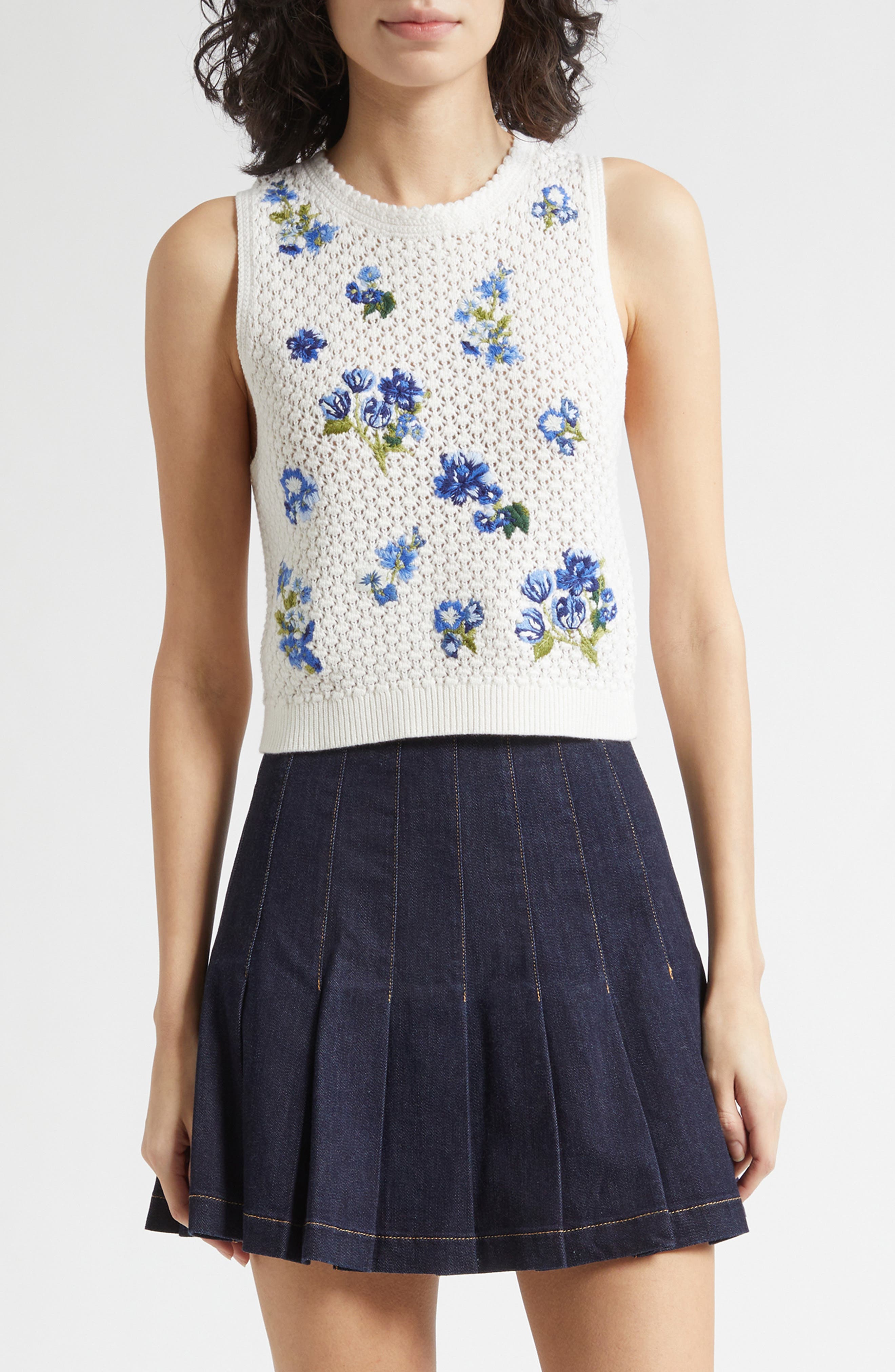 Amity Floral Embroidered Wool Blend Sweater Tank