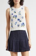 Alice + Olivia Amity Floral Embroidered Wool Blend Sweater Tank