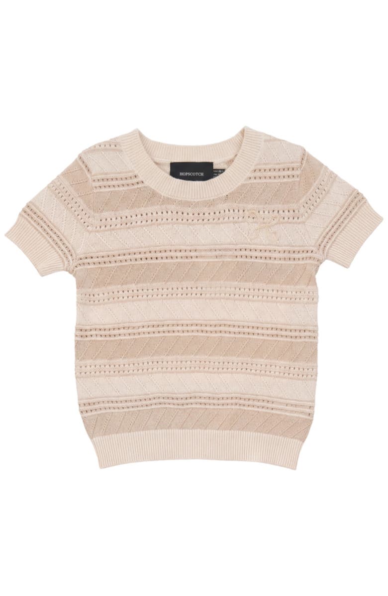 Hopscotch Stripe Textured Knit Embroidered Cotton Sweater, Main, color, Dark Almond