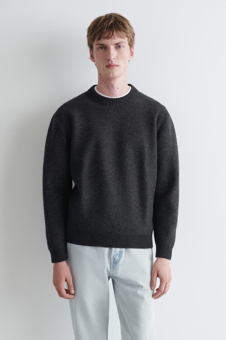 Boiled Merino Wool Crew-Neck Sweater, Main, color, CHARCOAL