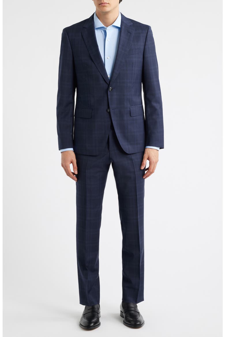 Huge Slim Fit Navy Check Virgin Wool Suit, Main, color, DARK BLUE