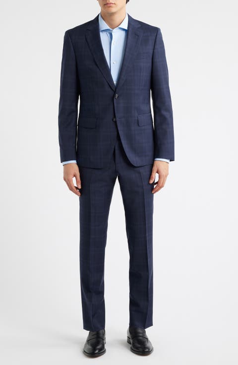 Huge Slim Fit Navy Check Virgin Wool Suit