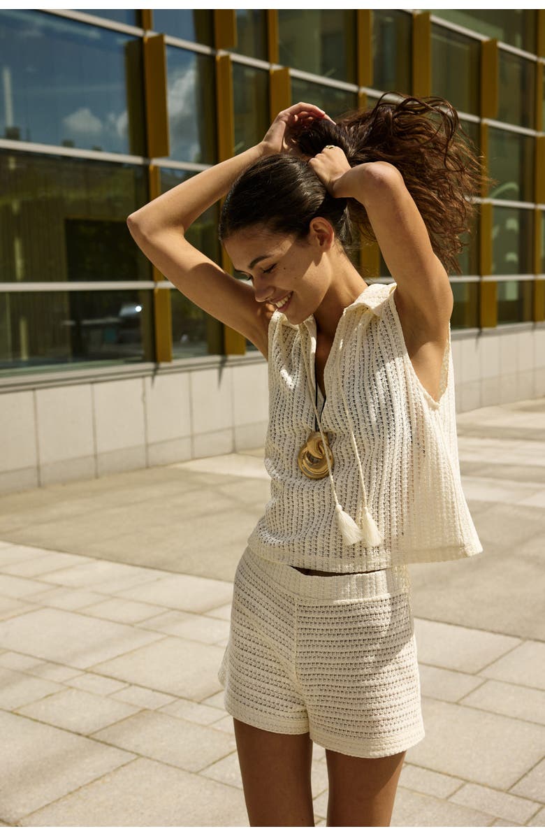 H&M Pointelle-knit Top, Alternate, color, Cream