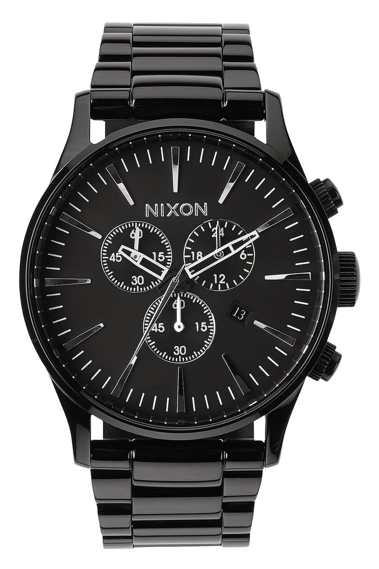 'The Sentry' Chronograph Bracelet Watch, 42mm, Main, color, ALL BLACK