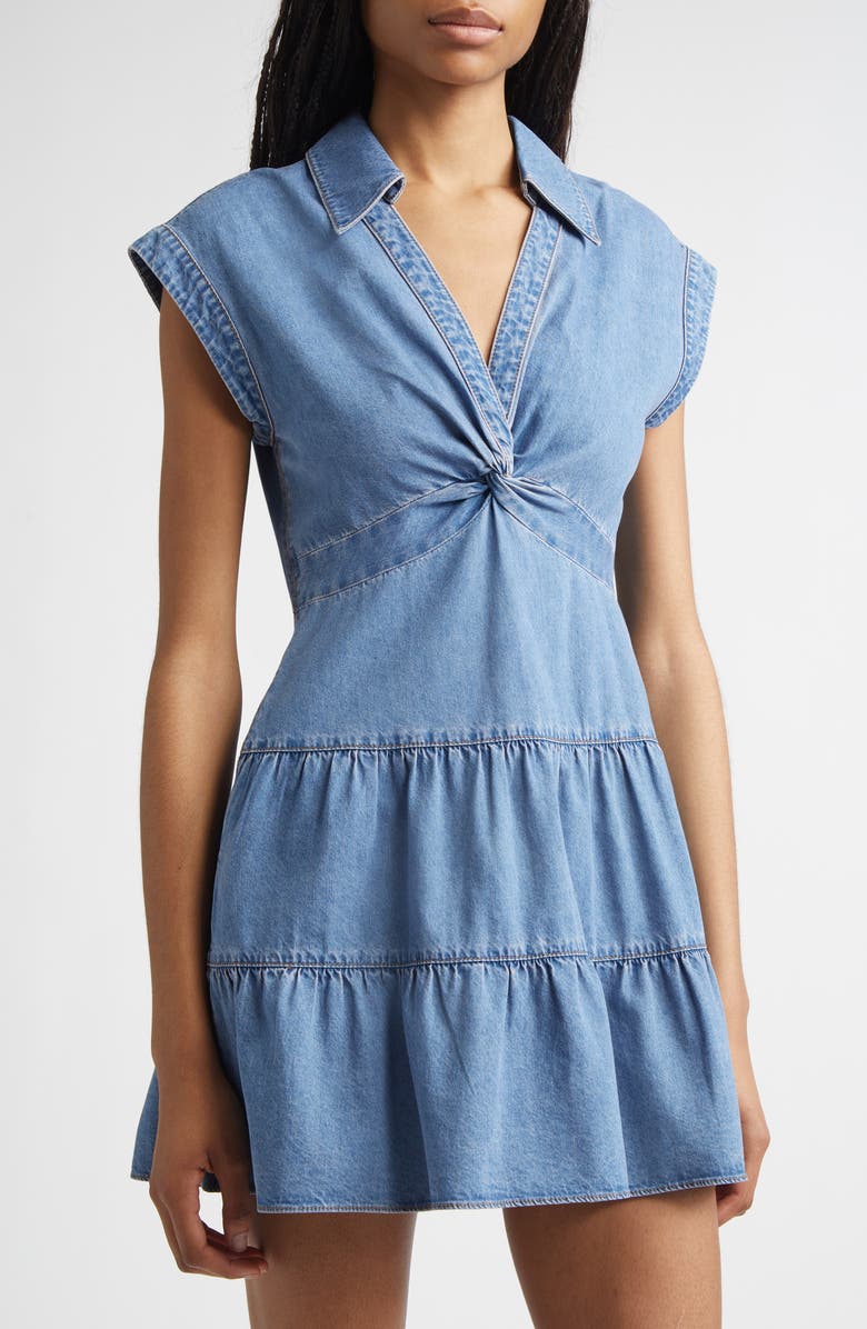 Alice + Olivia Mila Twist Denim Minidress, Alternate, color, Peyton Vintage Blue