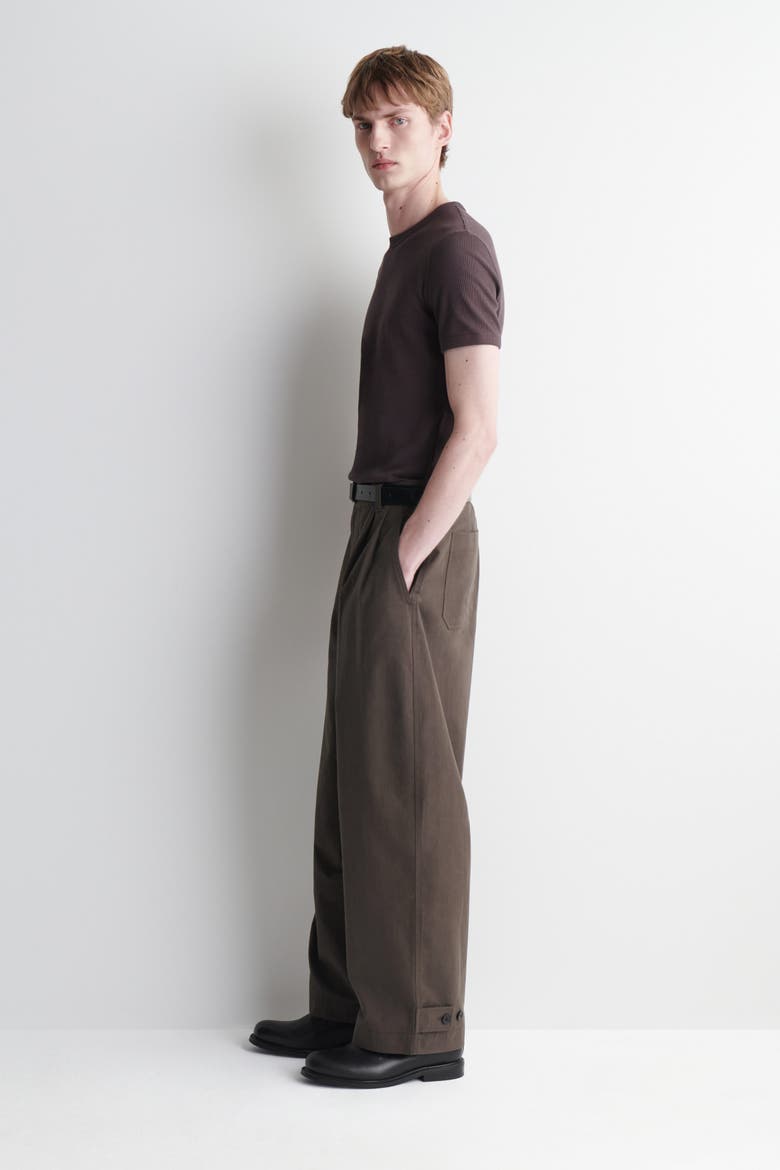 Cotton Relaxed-Fit Barrel-Leg Utility Pants, Alternate, color, BROWN