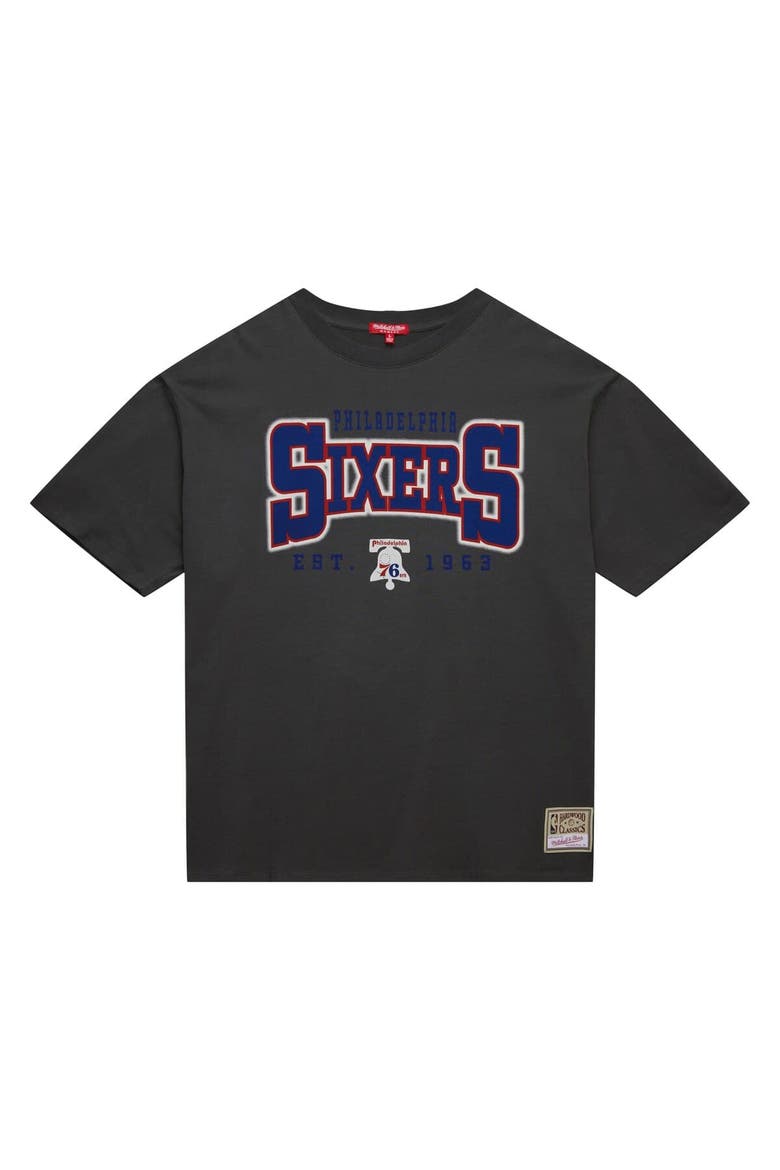 Women's Mitchell & Ness Charcoal Philadelphia 76ers Hardwood Classics Oversized Boyfriend T-Shirt, Alternate, color, Charcoal