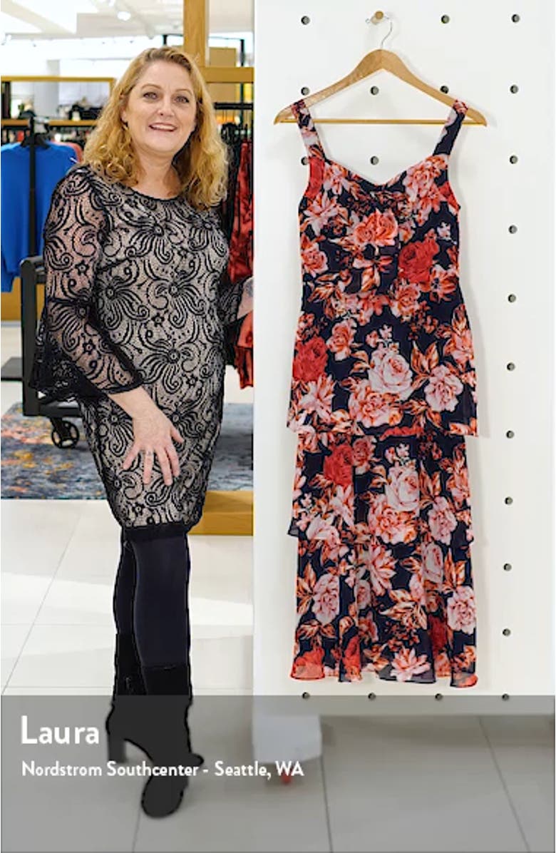 Floral Tiered Chiffon Midi Dress, sales video thumbnail