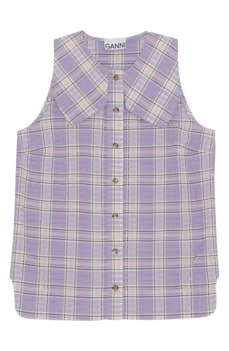 Ganni Seersucker Check Sleeveless Top, Main, color, 