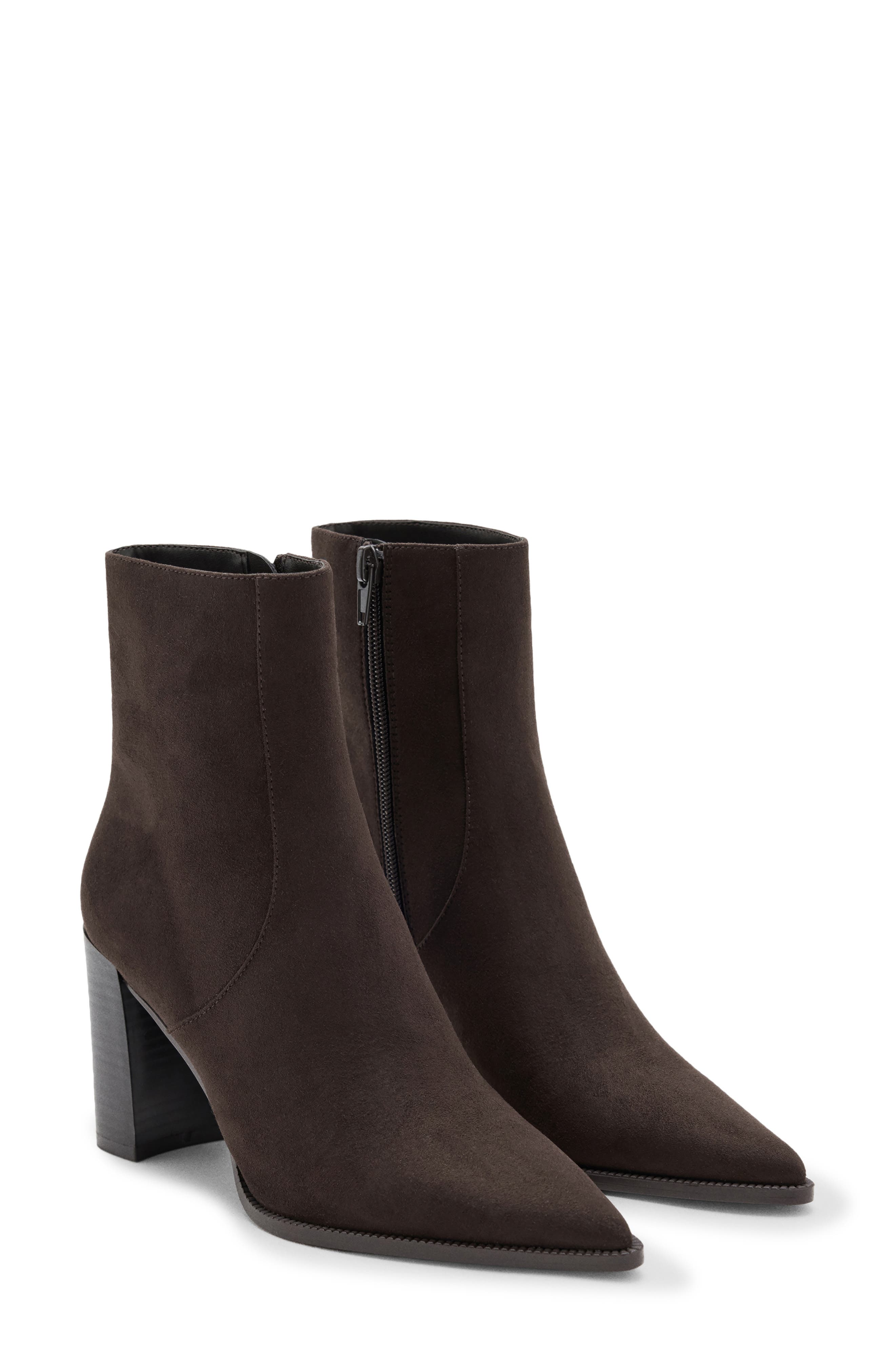 Pointed Toe Faux Leather Ankle Boot, Main, color, BROWN
