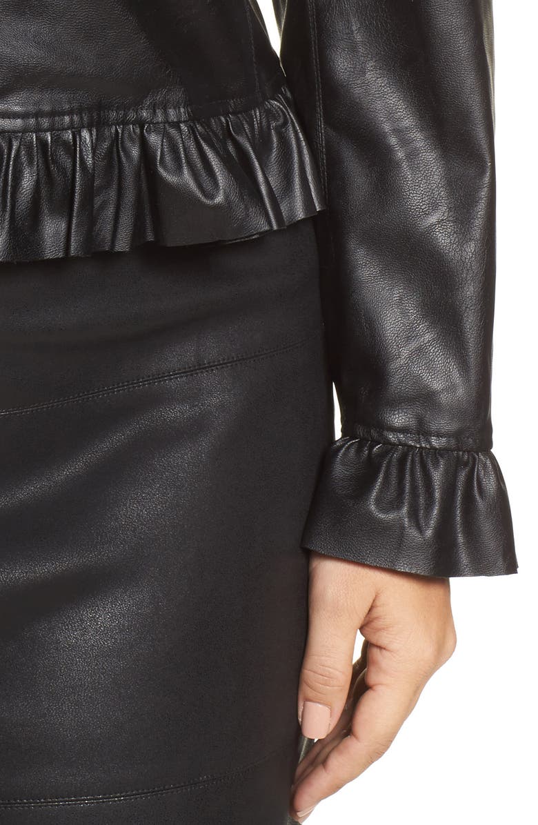 ELVI Faux Leather Frill Jacket, Alternate, color,
