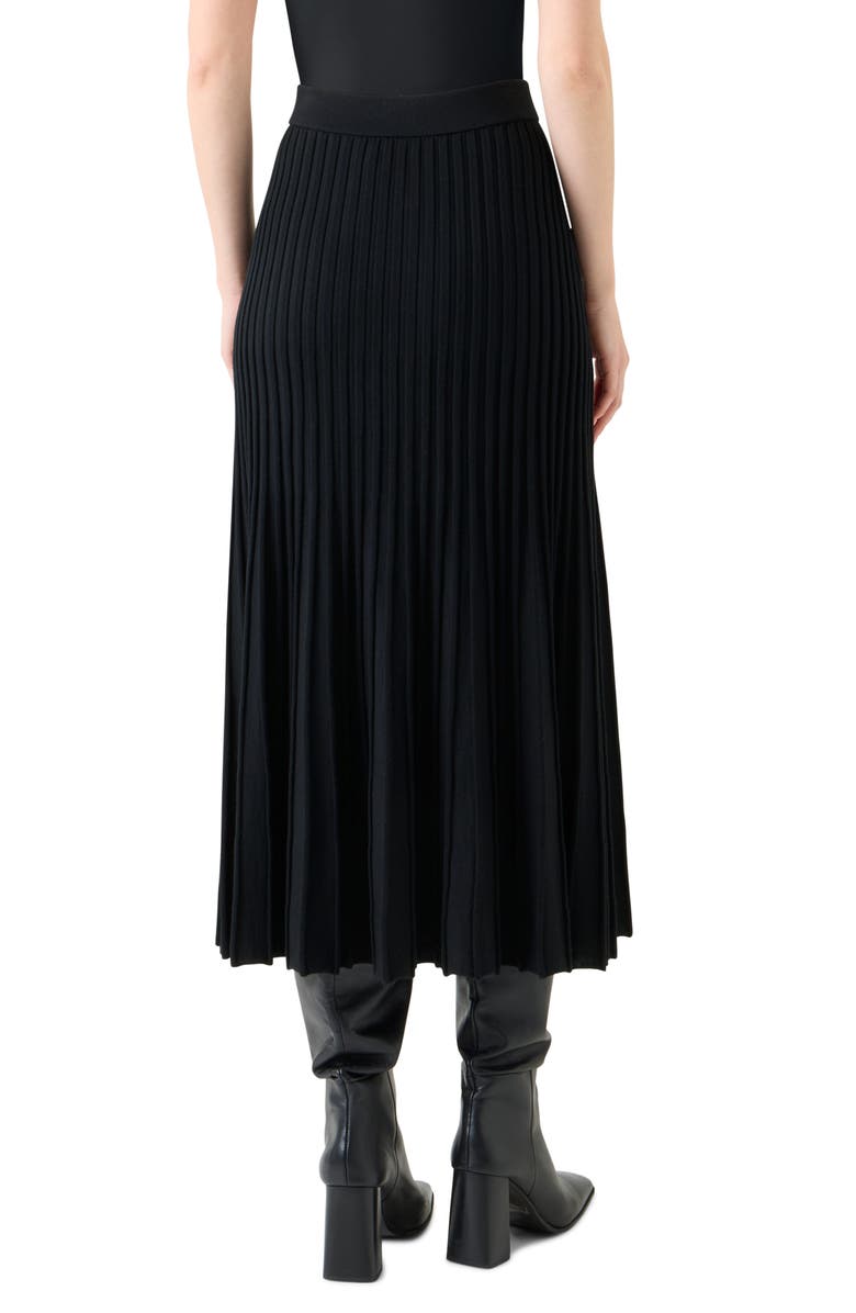 Akris punto Plissé Stretch Wool & Cashmere A-Line Midi Skirt, Alternate, color, Black