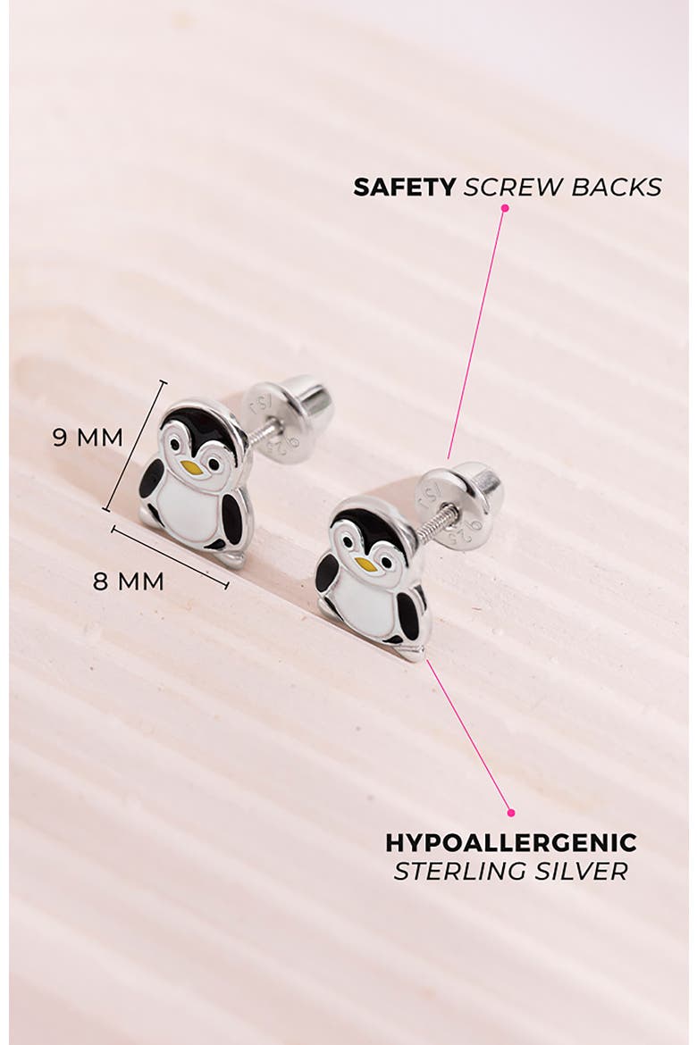 Playful Penguin Enamel Earrings, Alternate, color, Black