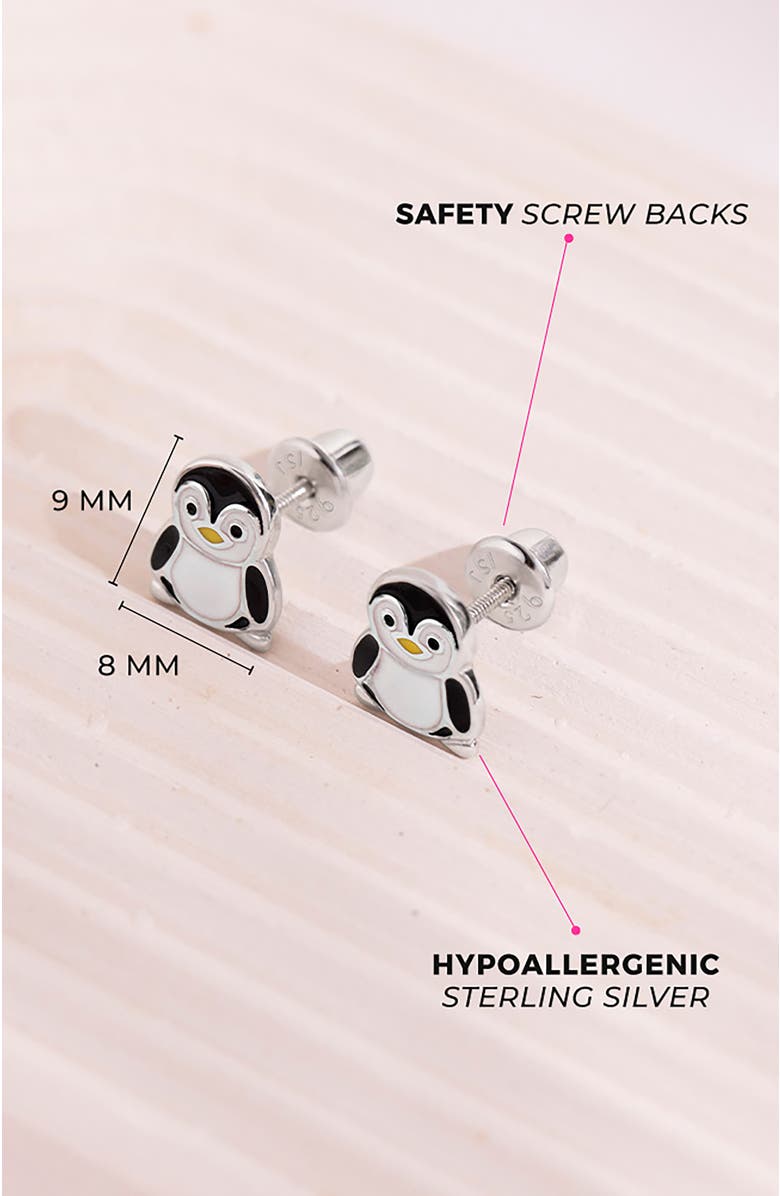 In Season Jewelry Playful Penguin Enamel Earrings, Alternate, color, Black