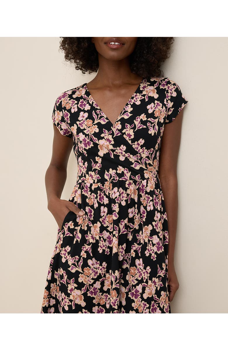 Pact Organic Cotton Fit & Flare Crossover Dress, Alternate, color, Scattered Posies Black