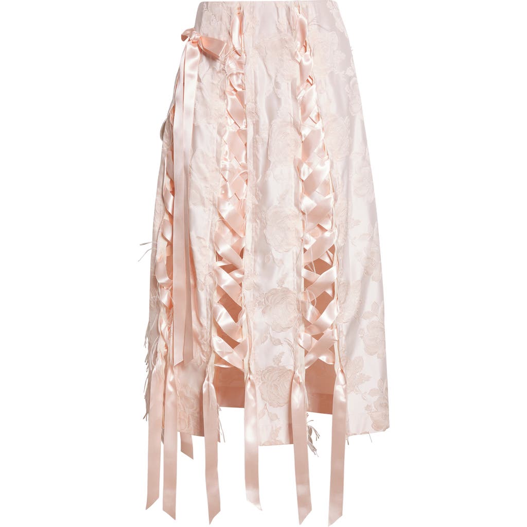Simone Rocha Womens Blush Unraveling Ribbon Brocade Midi Skirt In Pink
