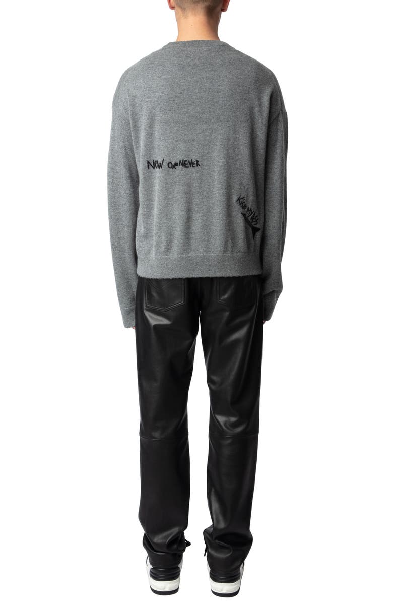 Zadig & Voltaire Marco Embroidered Detail Merino Wool & Cashmere Sweater, Alternate, color, 