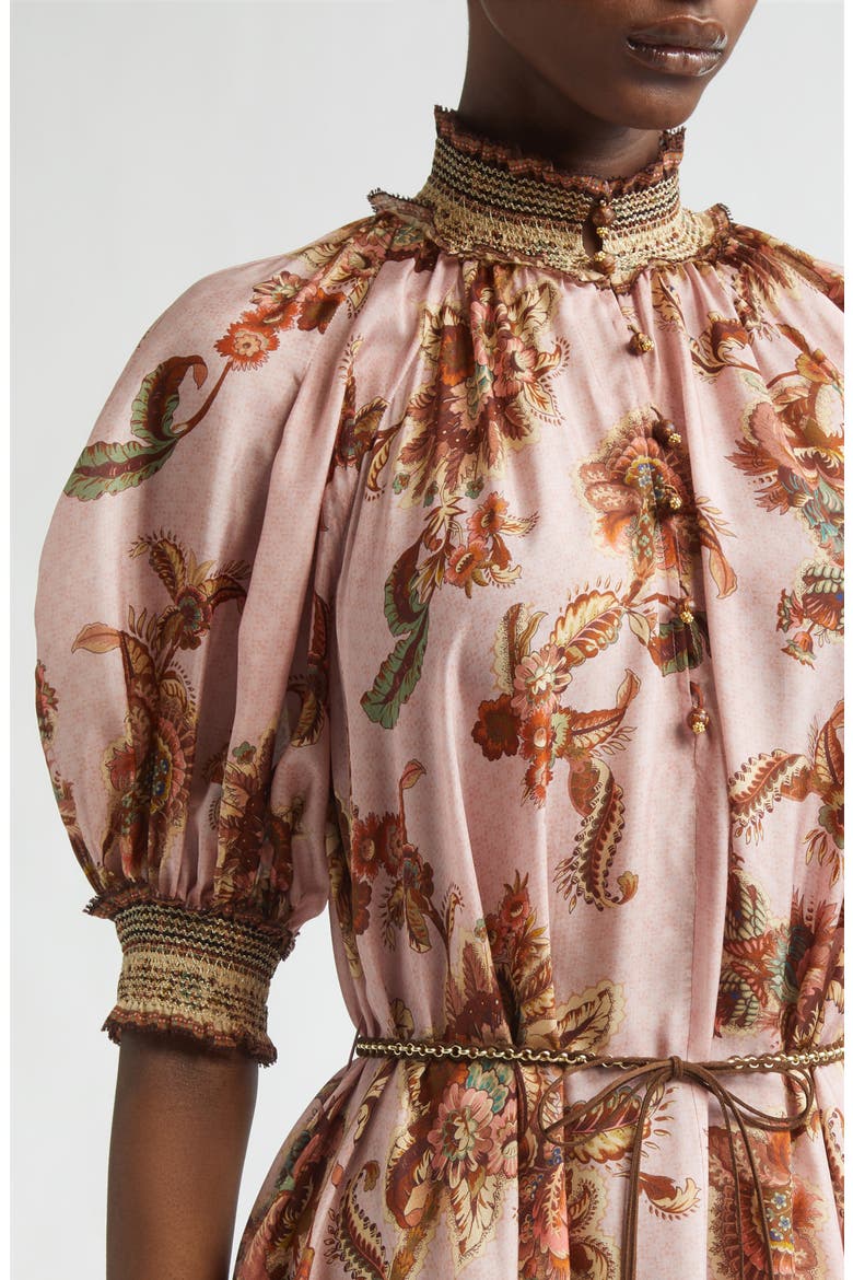 Aster Print Billow Silk Maxi Dress, Alternate, color, MAUVE JACOBEAN