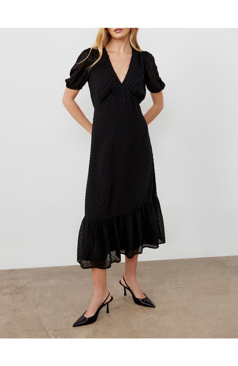 Finery London Loretta V-Neck Georgette Midi Dress, Alternate, color, Black