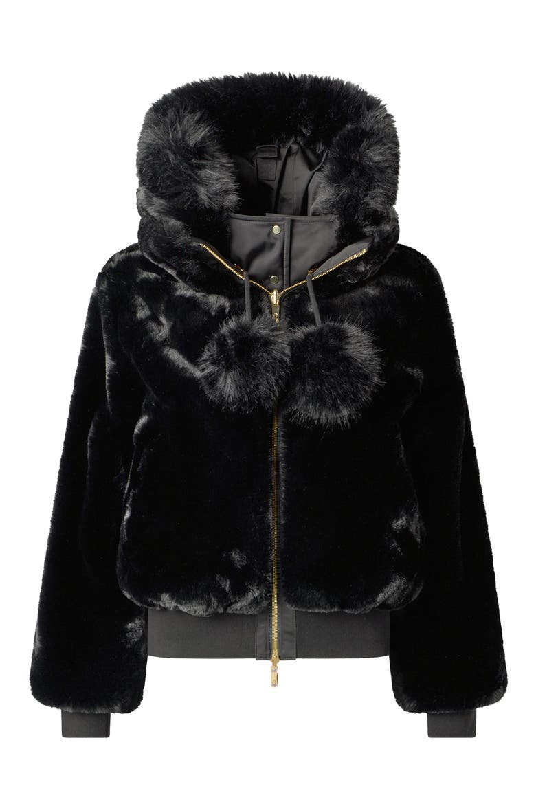 Luxe Satin Reversible Faux Fur Bomber Jacket, Main, color, BLACK