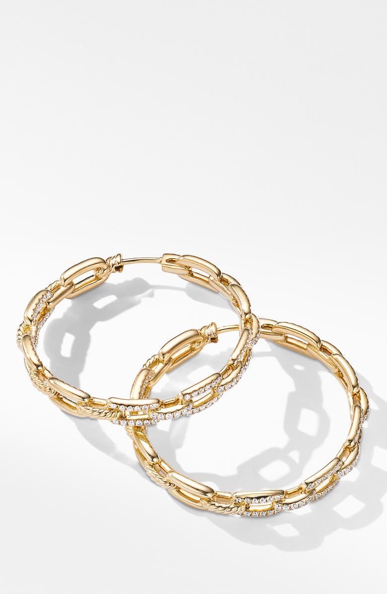 David Yurman Stax Chain Link Hoop Earrings in 18K Yellow Gold with Diamonds, Alternate, color, 
