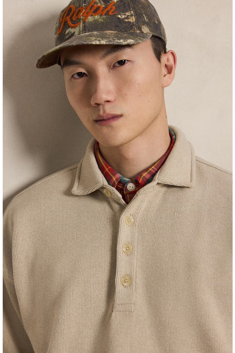 Sueded Heritage Rib Knit Polo Pullover, Alternate, color, DUNE TAN