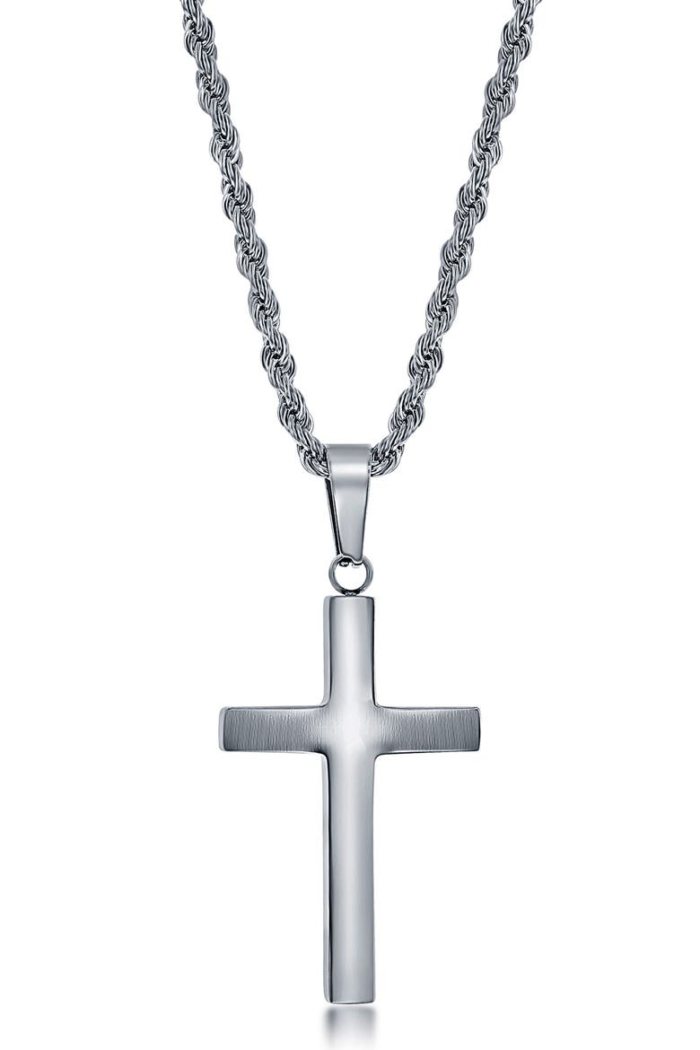 Men's Stainless Steel Cross Pendant Necklace, Main, color, SILVER